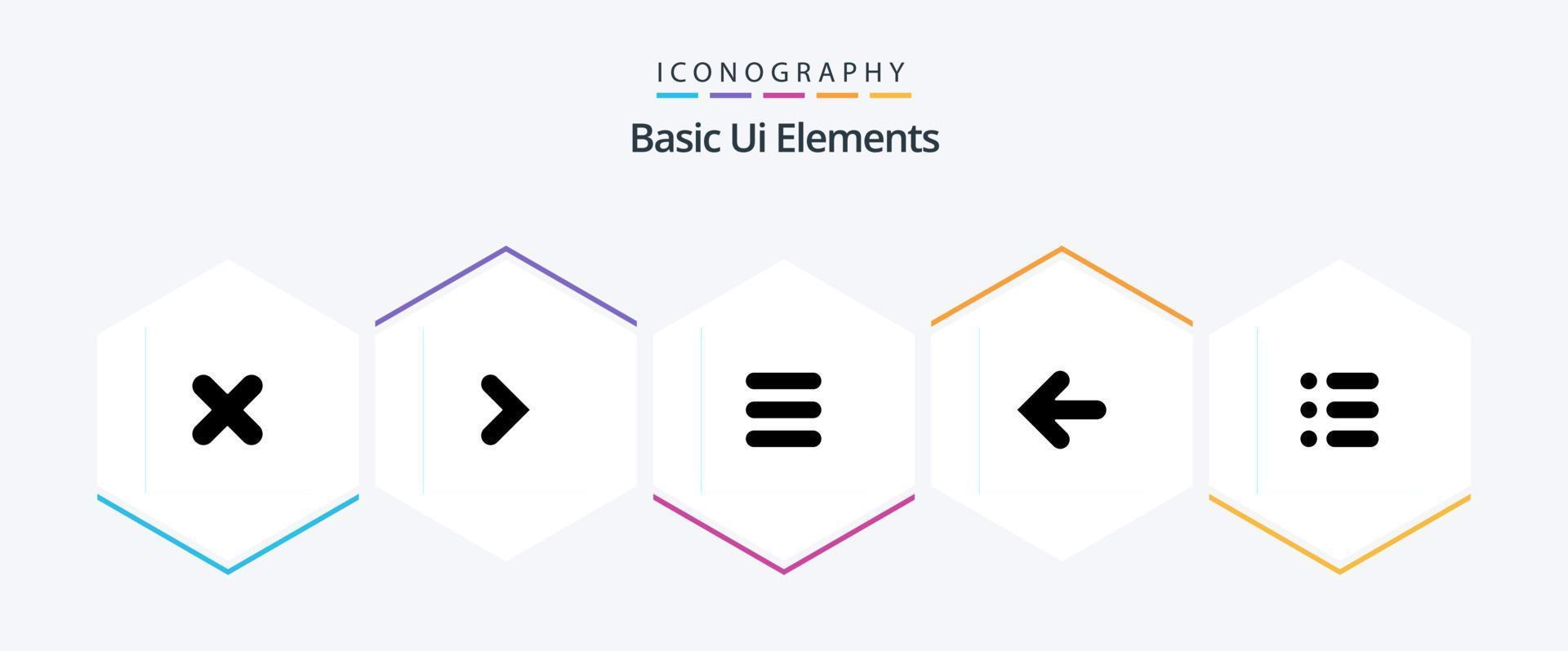 de base ui éléments 25 glyphe icône pack comprenant texte. liste. liste. point dos. flèches vecteur