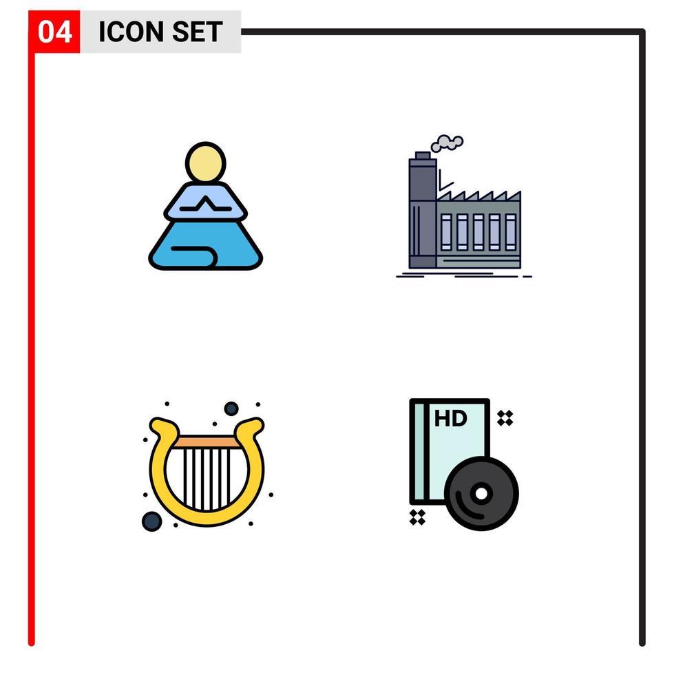 groupe de 4 moderne ligne remplie plat couleurs ensemble pour vite harpe yoga industrie irlandais modifiable vecteur conception éléments