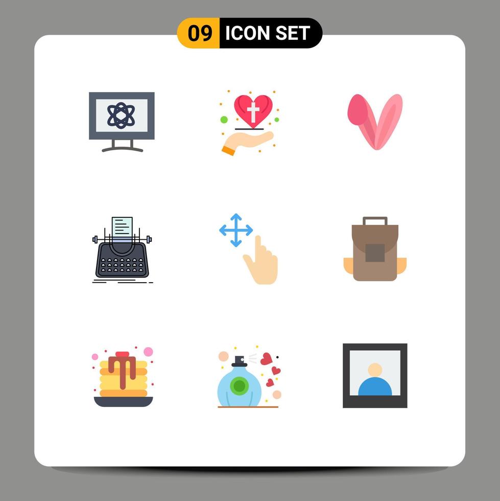 mobile interface plat Couleur ensemble de 9 pictogrammes de écrivain récit traverser Blog lapin modifiable vecteur conception éléments