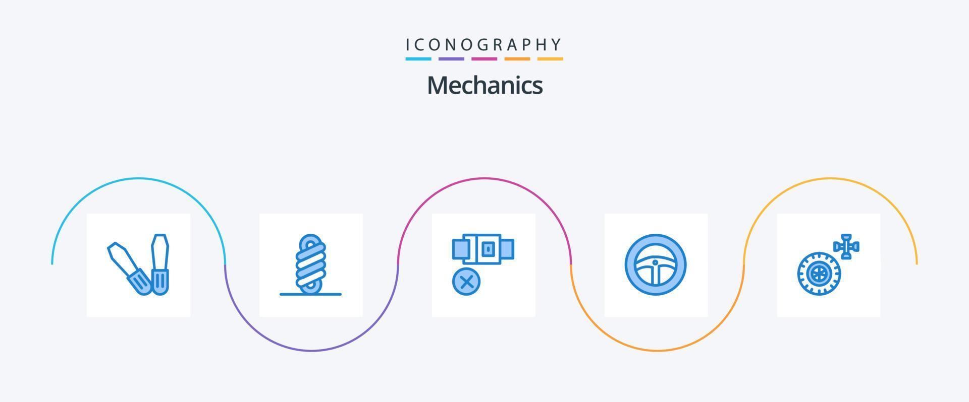 mécanique bleu 5 icône pack comprenant . sécurité. roue. voiture vecteur