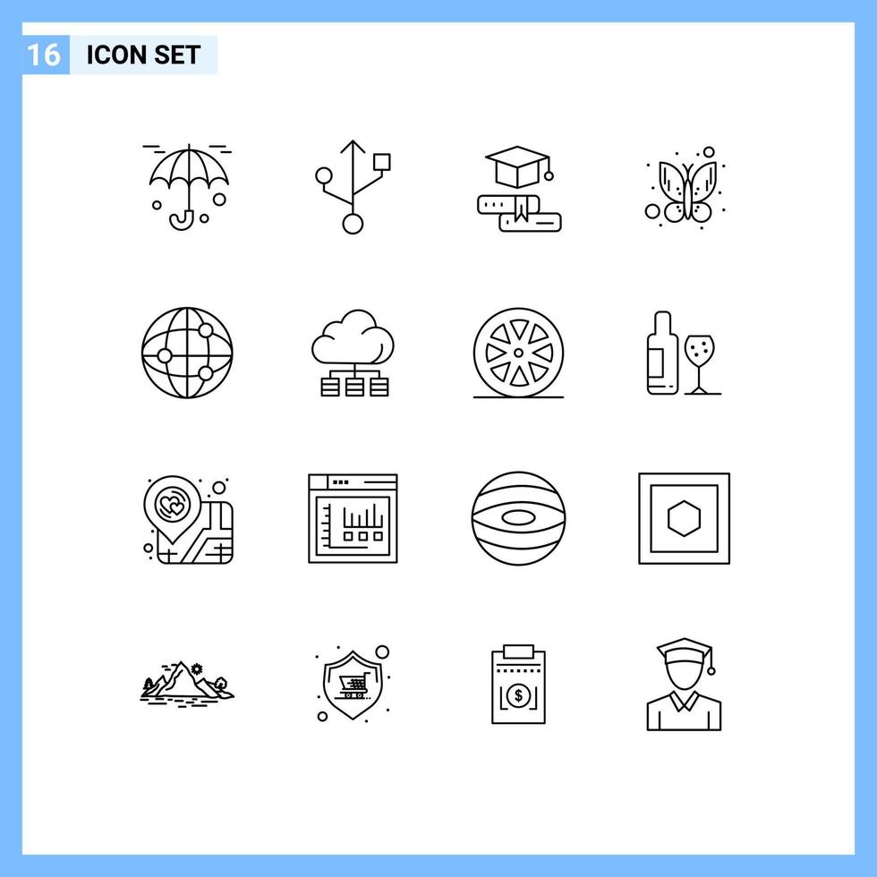 modifiable vecteur ligne pack de 16 Facile grandes lignes de espace de rangement nuage l'obtention du diplôme l'Internet monde modifiable vecteur conception éléments