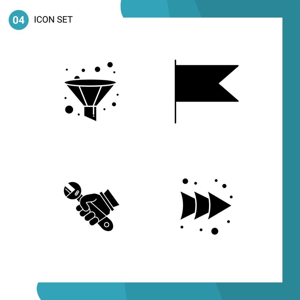 moderne ensemble de 4 solide glyphes pictogramme de une analyse outils pays clé La Flèche modifiable vecteur conception éléments