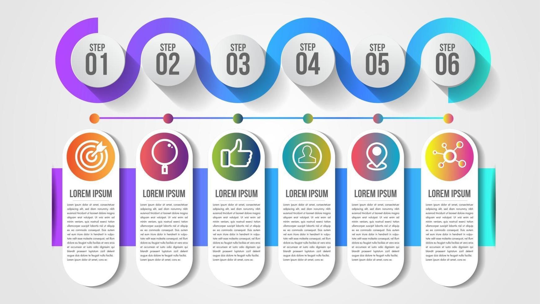 modèle de vecteur de conception infographie moderne chronologie pour entreprise avec 6 étapes ou options