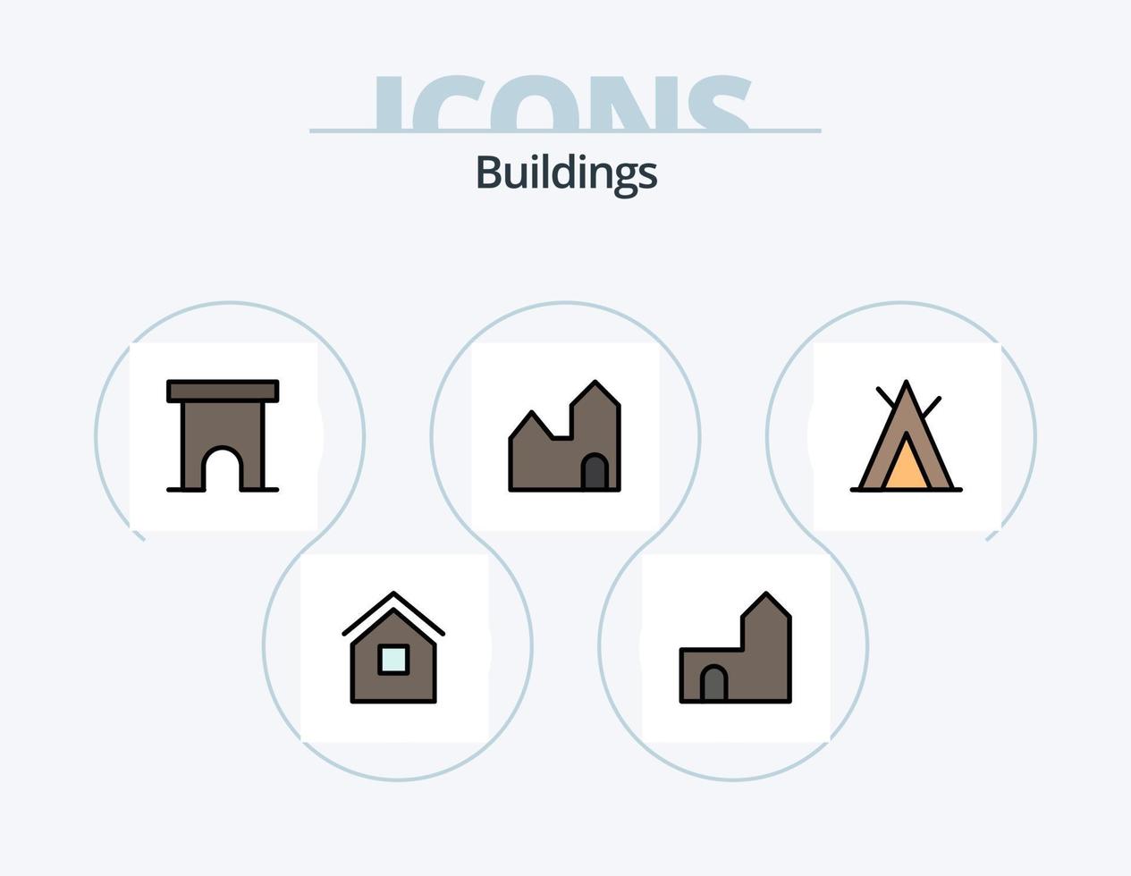 bâtiments ligne rempli icône pack 5 icône conception. forteresse. architecture. Islamabad. wigwam. camp vecteur
