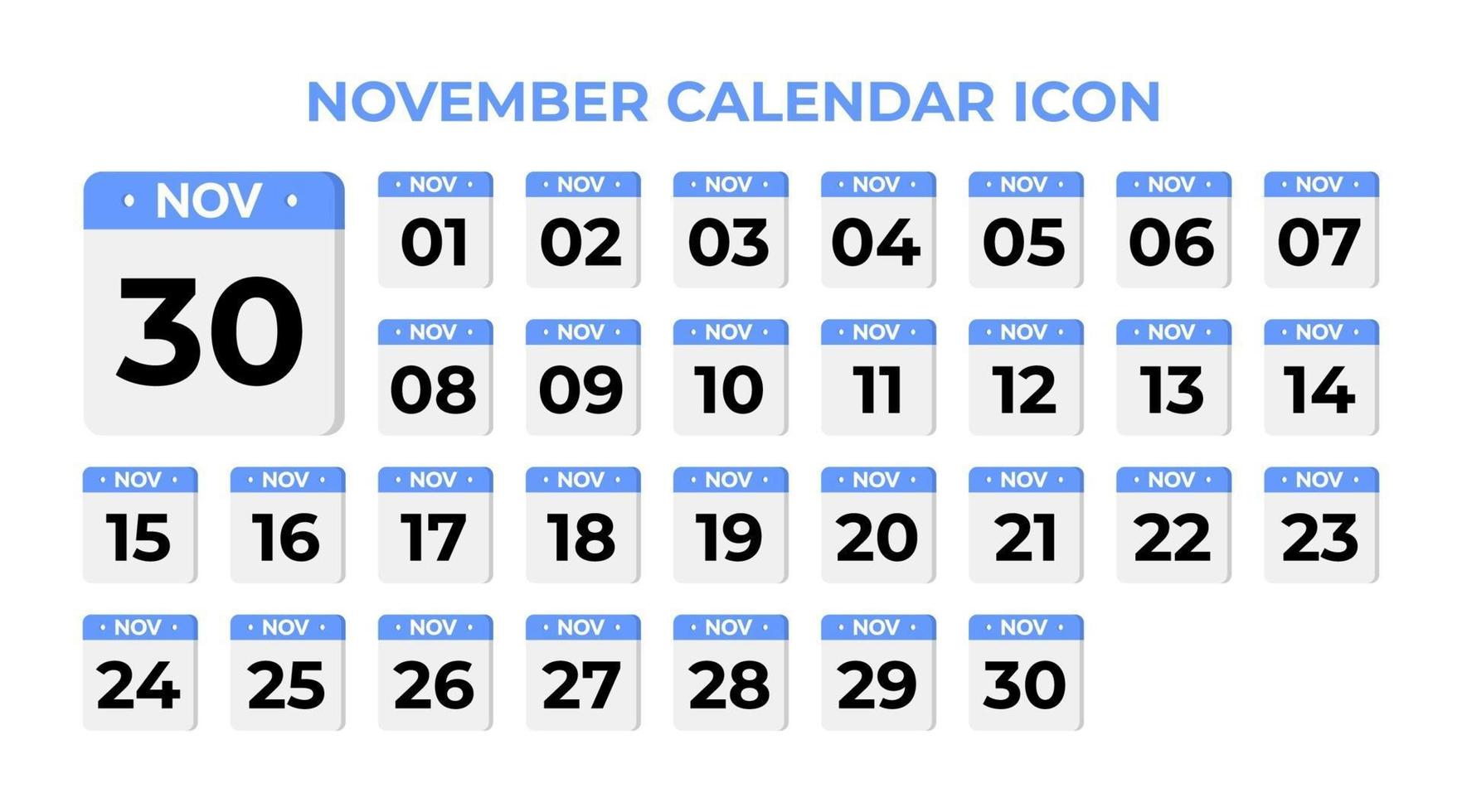 Icône de calendrier de novembre, sur bleu vecteur