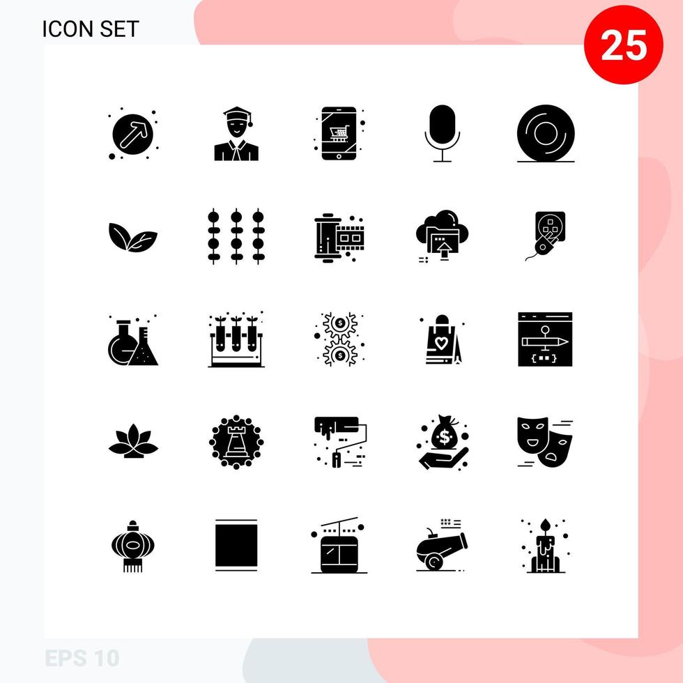 25 Créatif Icônes moderne panneaux et symboles de disque CD Chariot record micro modifiable vecteur conception éléments