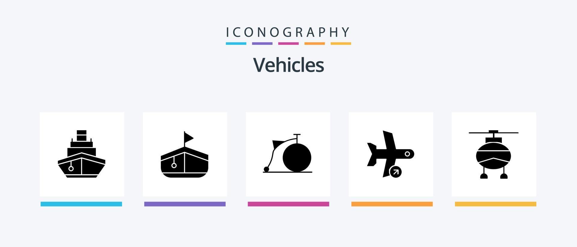 Véhicules glyphe 5 icône pack comprenant hélicoptère. prendre. vélo. avion. vol. Créatif Icônes conception vecteur
