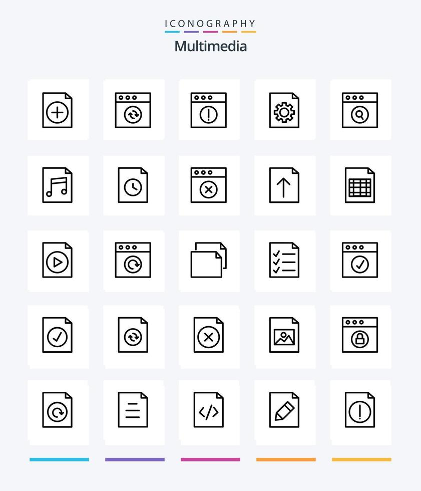 Créatif multimédia 25 contour icône pack tel comme déposer. l'audio. Mac. recherche. app vecteur