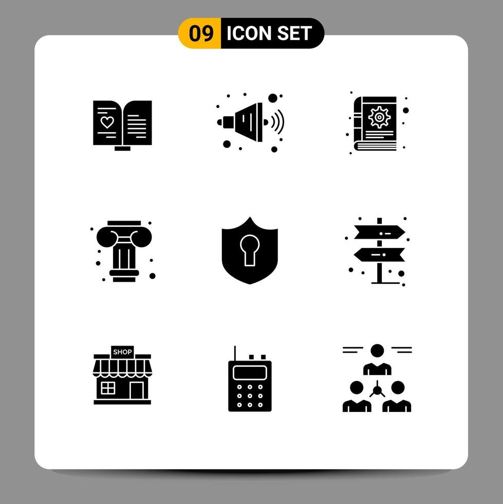 9 universel solide glyphe panneaux symboles de affaires protection contenu accès colonne modifiable vecteur conception éléments