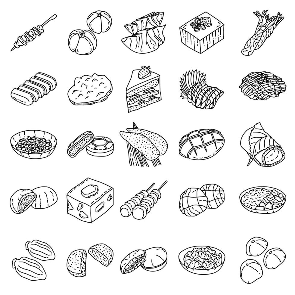 vecteur d'icône de jeu de nourriture japonaise. style d'icône dessiné à la main ou contour doodle