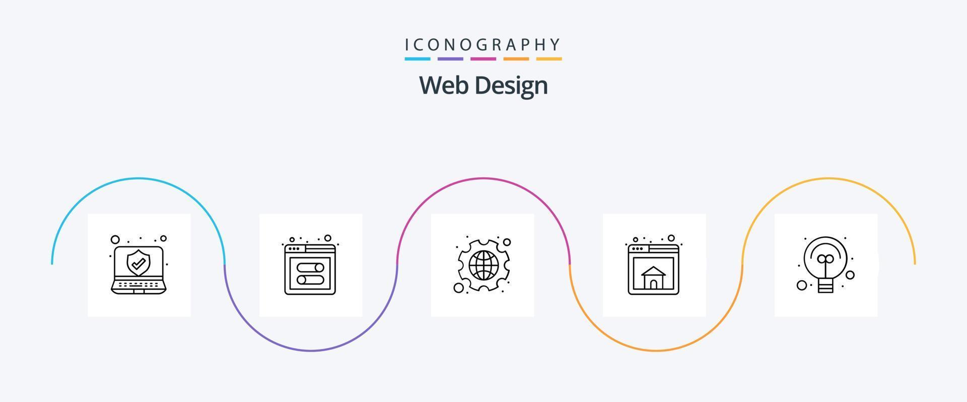 la toile conception ligne 5 icône pack comprenant . idée. engrenage. conception. page d'accueil vecteur