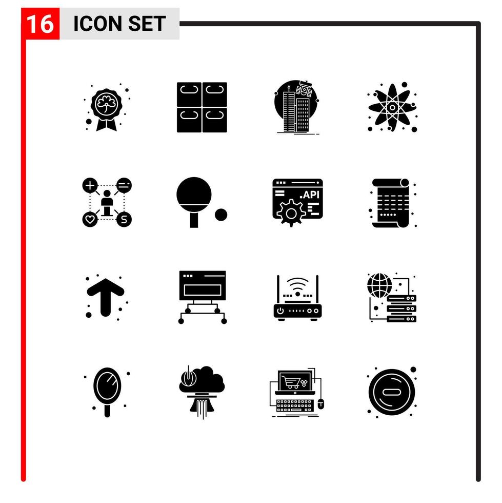 utilisateur interface pack de 16 de base solide glyphes de atome science bâtiment chimie société modifiable vecteur conception éléments