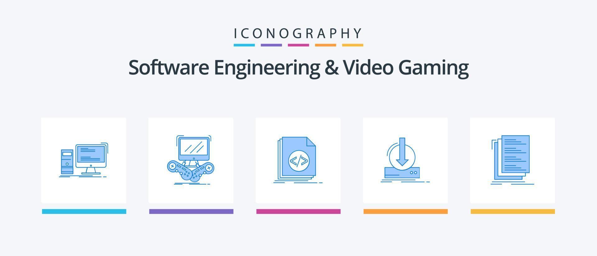 Logiciel ingénierie et vidéo jeu bleu 5 icône pack comprenant dcl. ajout. multijoueur. scénario. déposer. Créatif Icônes conception vecteur