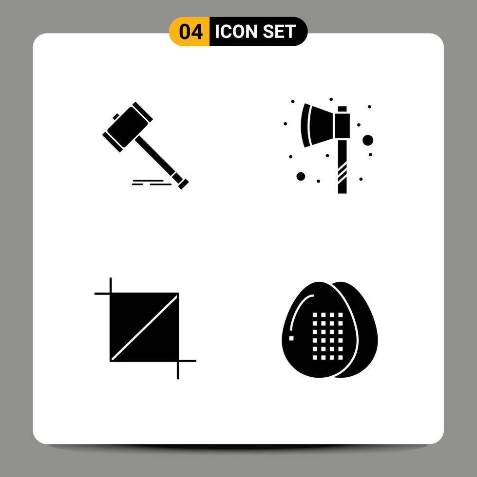 groupe de 4 solide glyphes panneaux et symboles pour action tomahawk marteau légal écran modifiable vecteur conception éléments