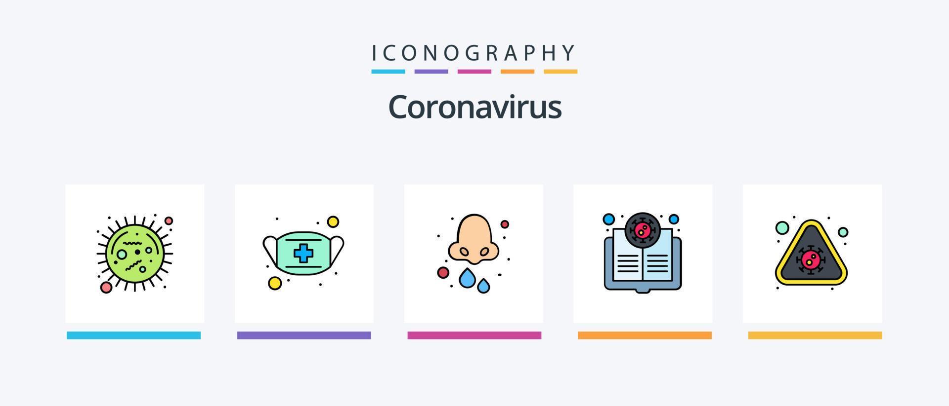 coronavirus ligne rempli 5 icône pack comprenant alerte. grippe. infection. corona virus. chauve souris. Créatif Icônes conception vecteur