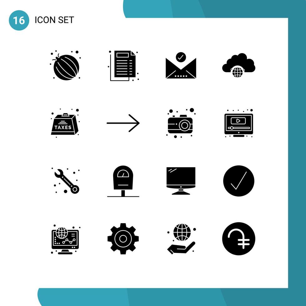 16 solide glyphe concept pour sites Internet mobile et applications lourd charge lettre Infrastructure globe modifiable vecteur conception éléments