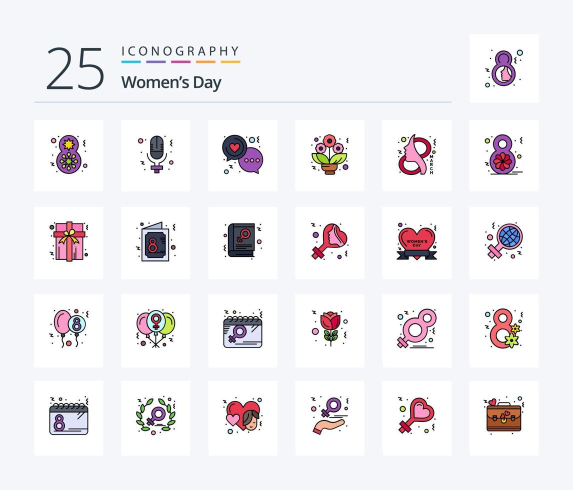 aux femmes journée 25 ligne rempli icône pack comprenant huit. des roses. discuter. fleur. femmes vecteur