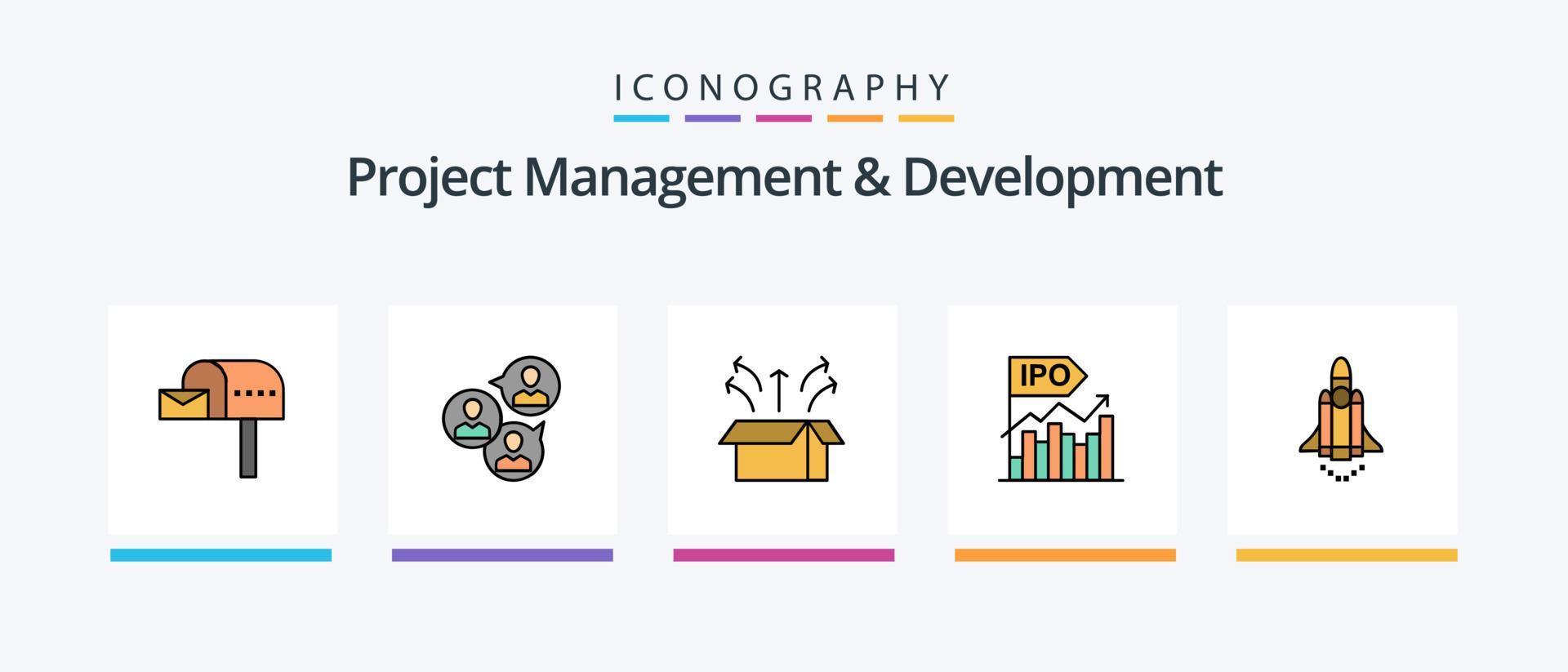 projet la gestion et développement ligne rempli 5 icône pack comprenant se concentrer. lumière. planification. idée. succès. Créatif Icônes conception vecteur