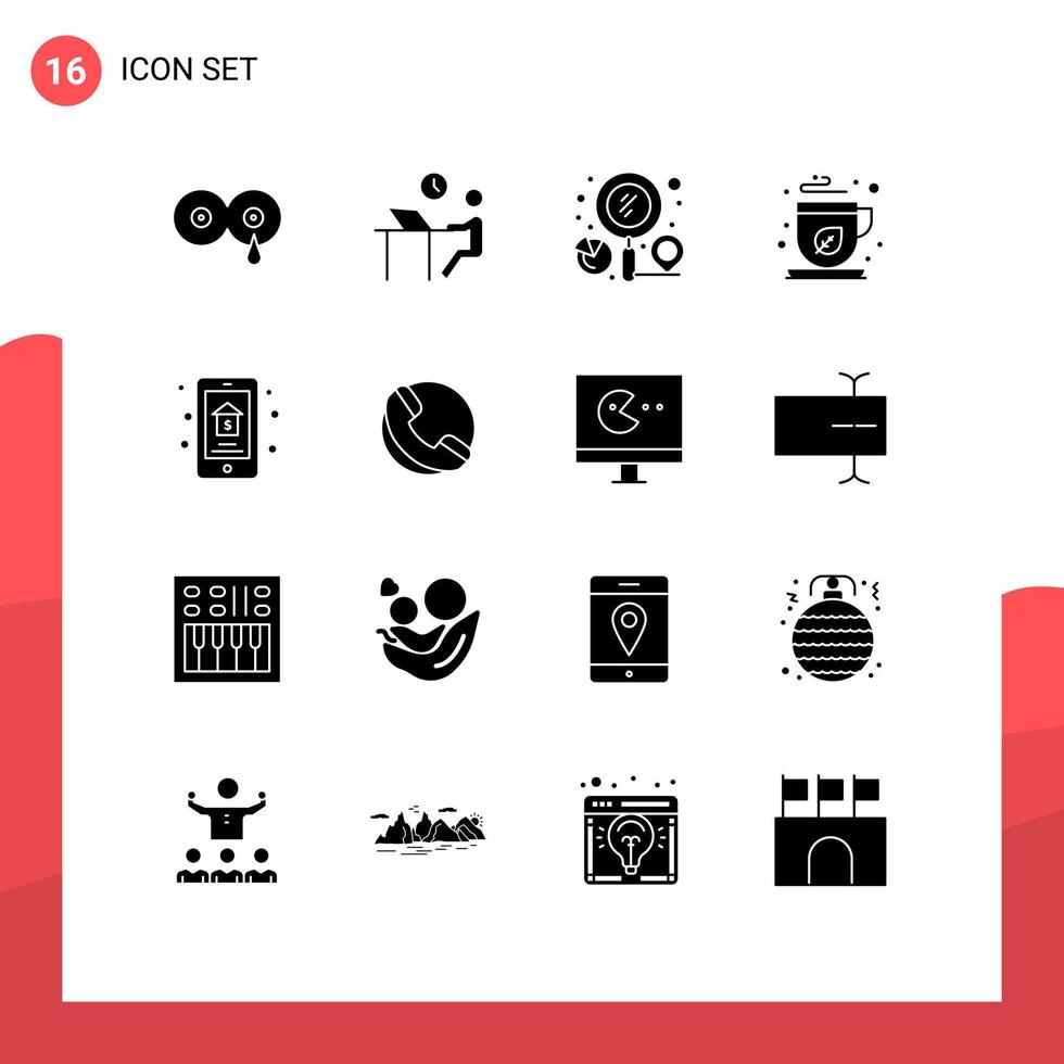 pictogramme ensemble de 16 Facile solide glyphes de thé vert thé Personnel vert chercher modifiable vecteur conception éléments