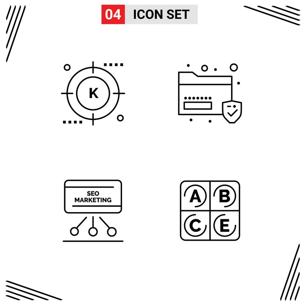 pack de 4 moderne ligne remplie plat couleurs panneaux et symboles pour la toile impression médias tel comme moteur seo optimisation dossier présentation modifiable vecteur conception éléments