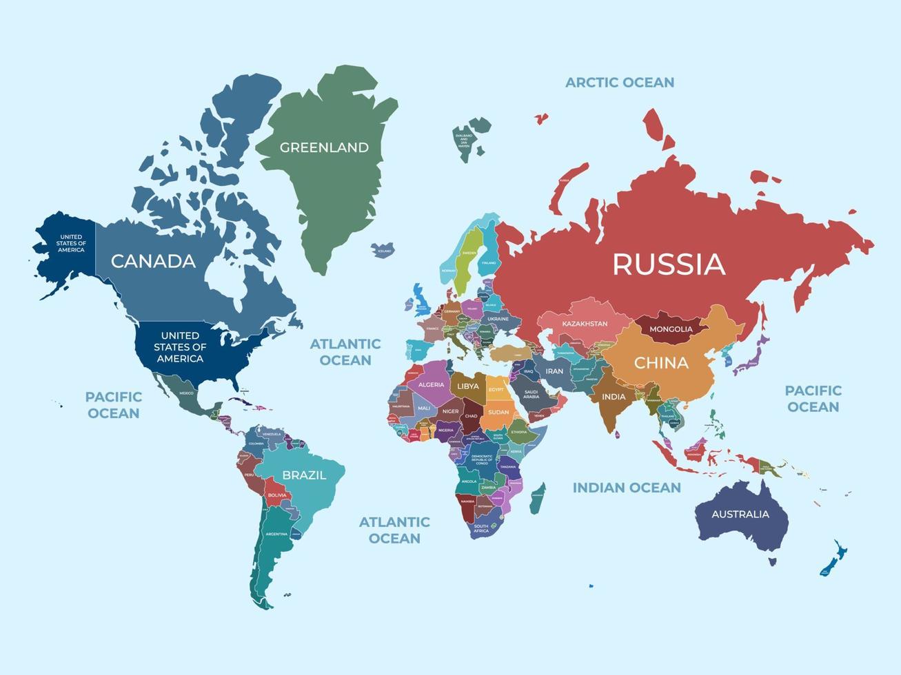 monde carte avec des pays des noms vecteur