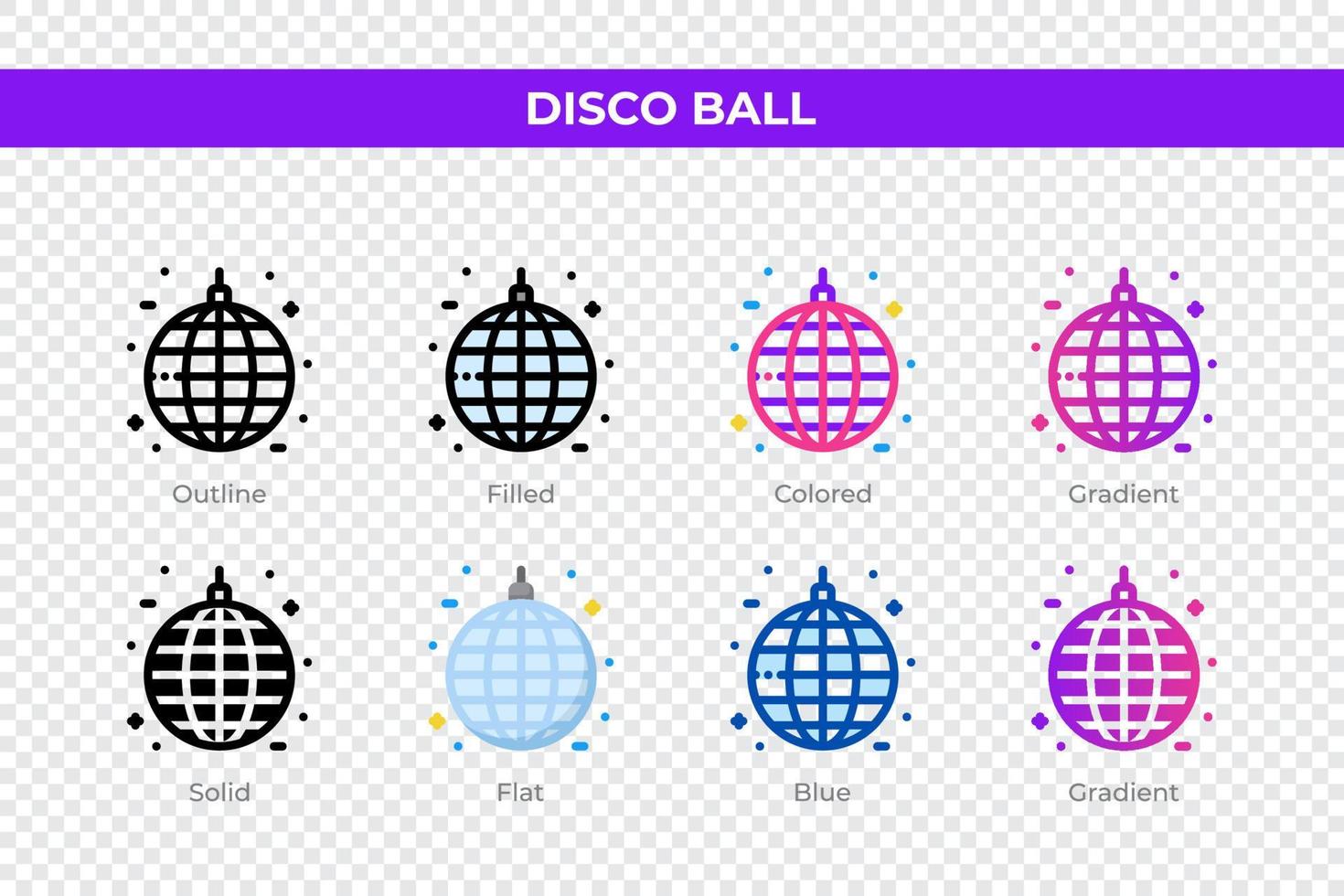 icônes de boule disco dans un style différent. ensemble d'icônes de boule disco. symbole de vacances. jeu d'icônes de style différent. illustration vectorielle vecteur