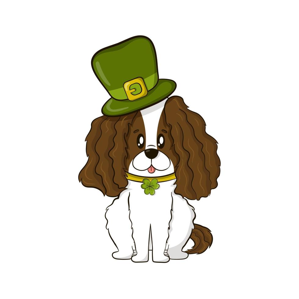 mignonne chien dans lutin chapeau et trèfle pour st patricks journée vecteur