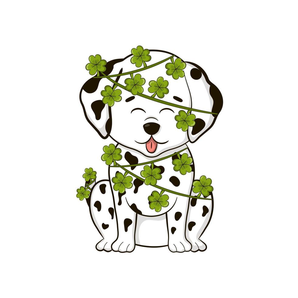 mignonne dalmatien chien dans chanceux guirlande avec trèfles pour st patricks journée vecteur