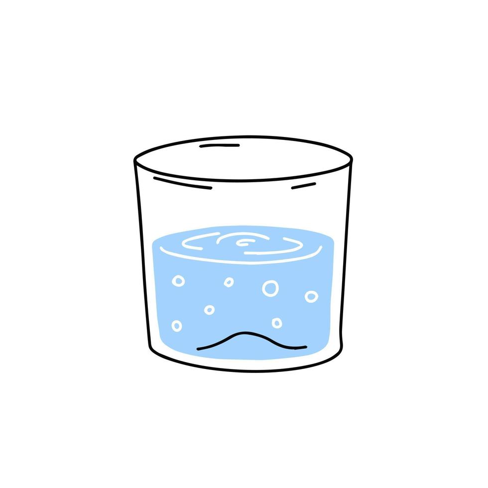 verre d'eau. boisson rafraîchissante. dessin animé de contour de doodle. illustration moderne à la mode. gobelet à liquide bleu vecteur