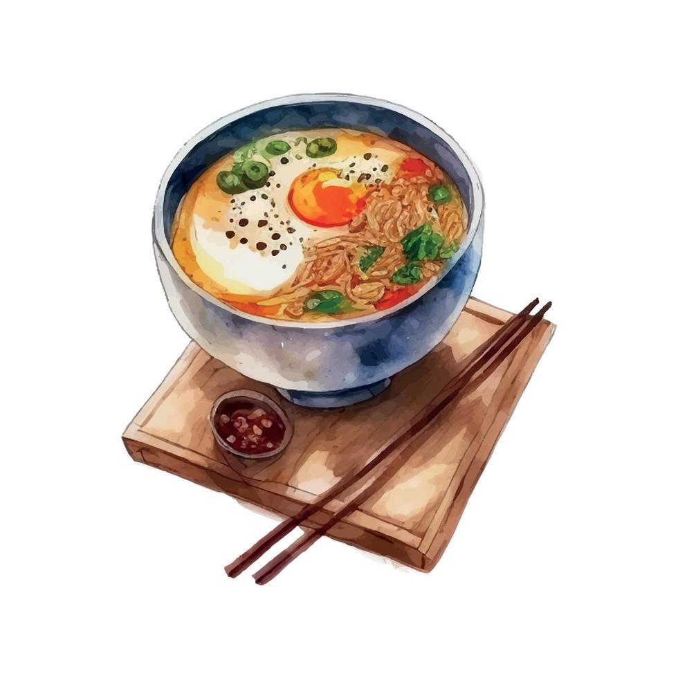 aquarelle ramen bol nouilles vecteur culture Japon