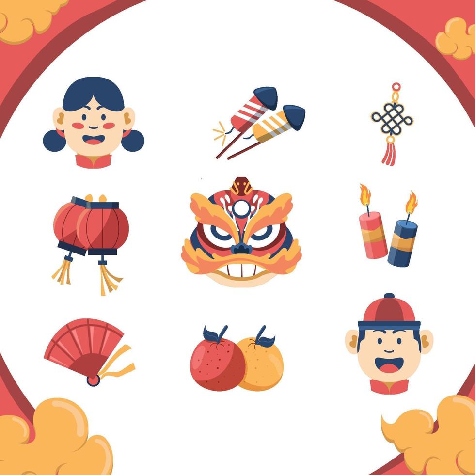 jeu d'icônes de fête du nouvel an chinois vecteur