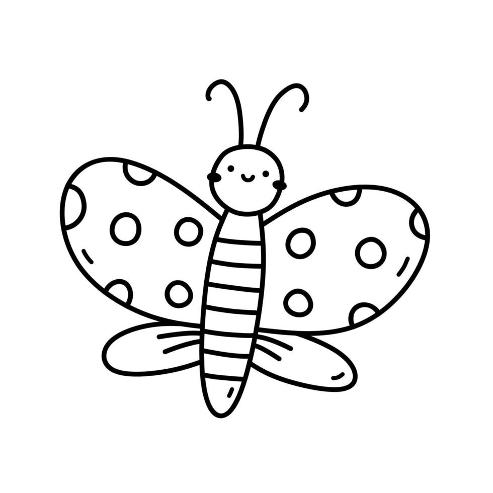 papillon volant mignon et drôle isolé sur fond blanc. illustration vectorielle dessinée à la main dans un style doodle. parfait pour les décorations, logo, divers designs. vecteur