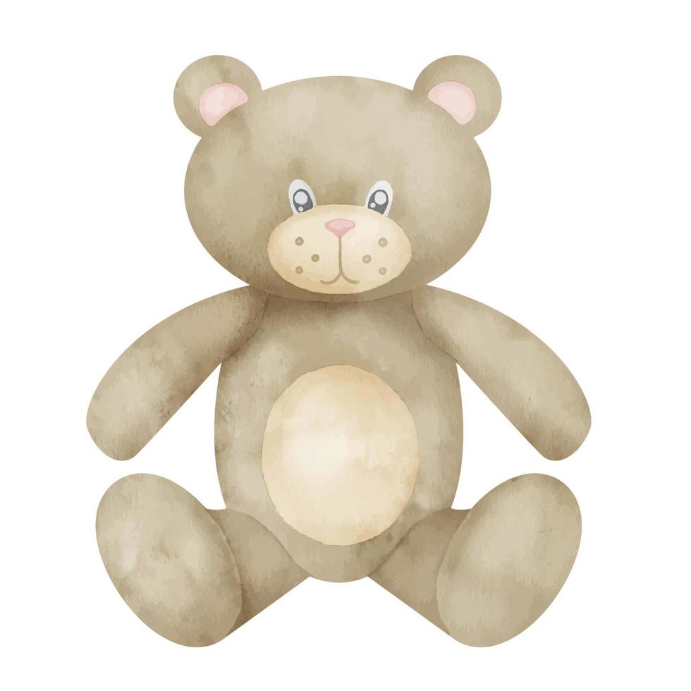 nounours ours bébé jouet. main tiré aquarelle illustration pour peu garçon ou fille dans pastel beige couleurs. mignonne animal pour enfant. personnage pour puéril salutation cartes ou invitations. coloré dessin vecteur