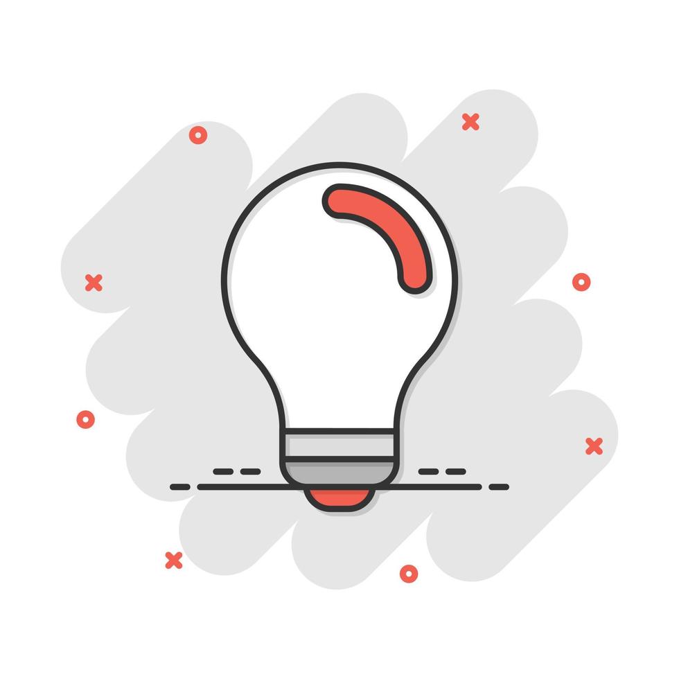 icône d'ampoule dans le style comique. pictogramme d'illustration de dessin animé de vecteur d'ampoule. effet d'éclaboussure de concept d'entreprise d'idée de lampe.