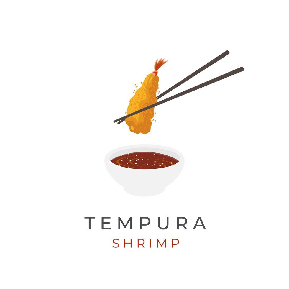 Japonais ebi furai tempura vecteur illustration logo mangé avec baguettes et plongé