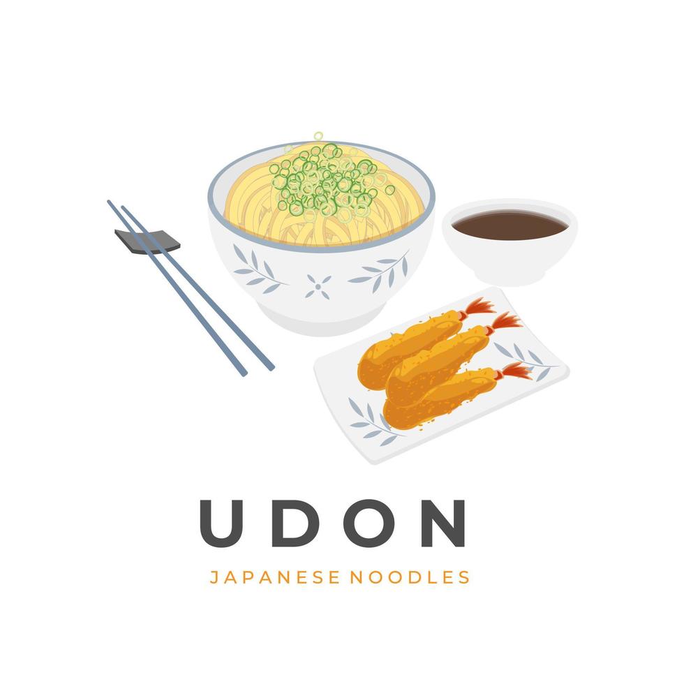 original udon soupe vecteur illustration logo avec crevette tempura ajoutée