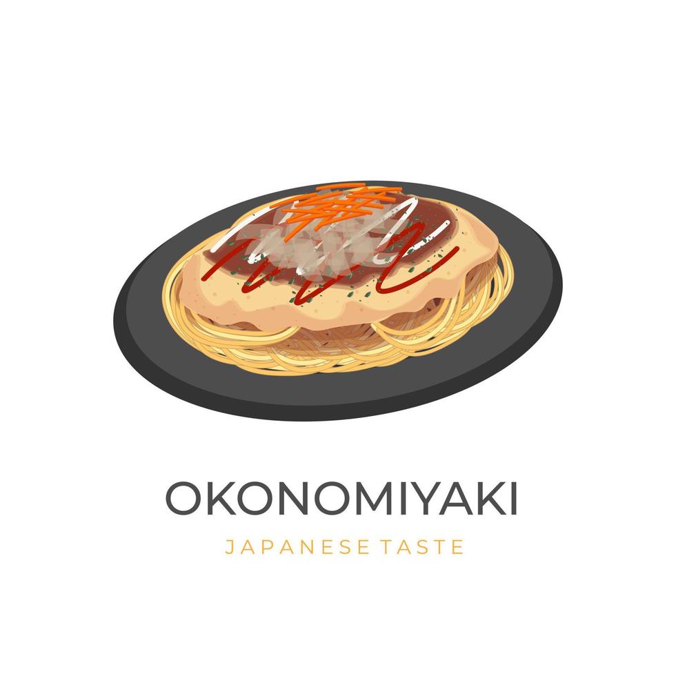 logo illustration de Hiroshima style okonomiyaki avec nouille Rembourrage vecteur