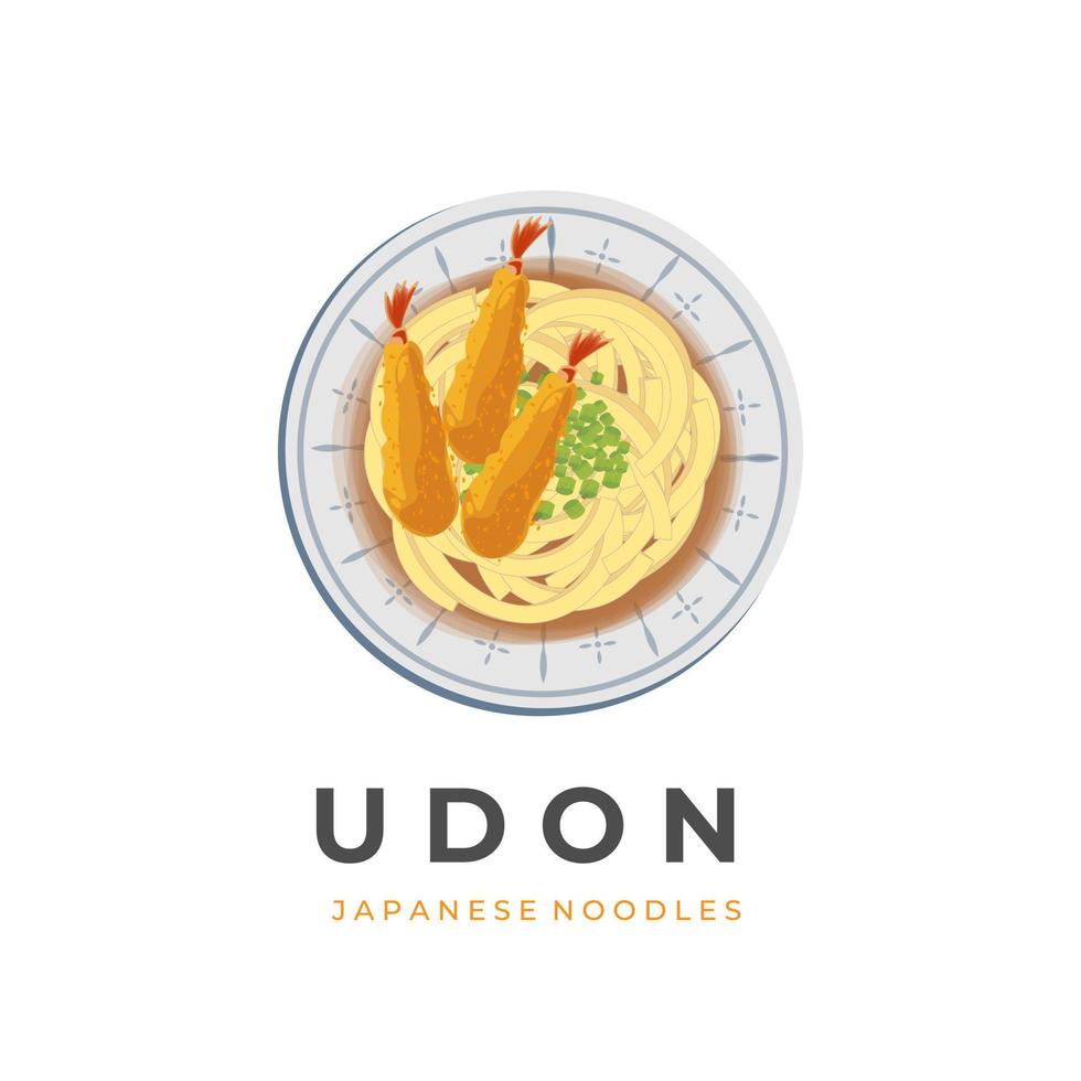 vecteur illustration logo Japonais plat udon nouille soupe surmonté avec crevette tempura