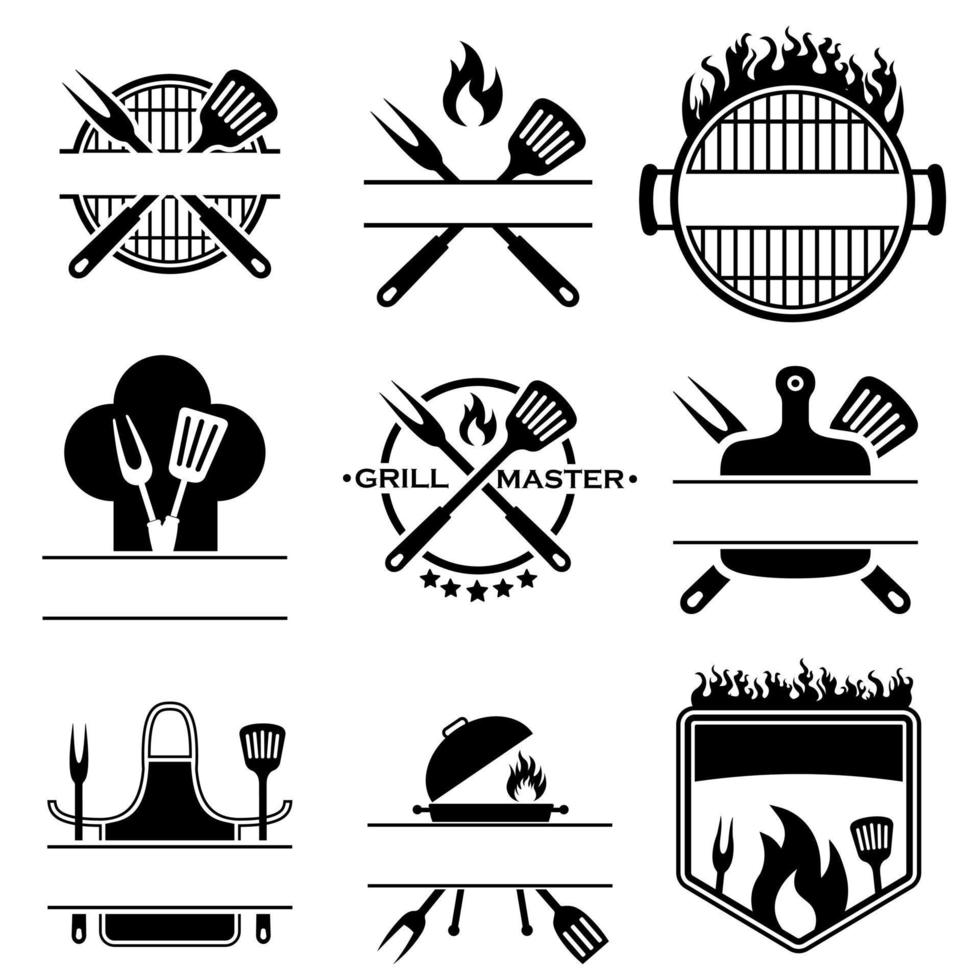 gril Maître icône vecteur ensemble. un barbecue illustration signe collection. gril menu symbole ou logo.