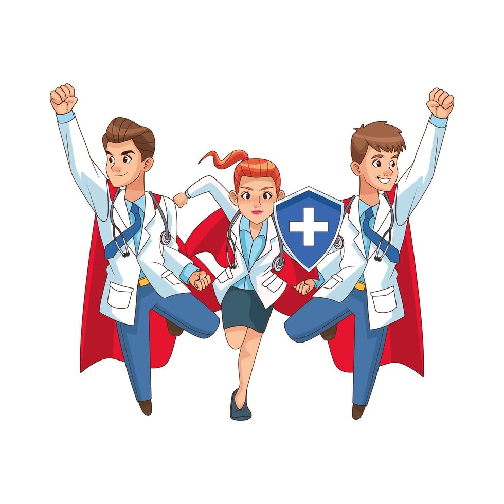 personnages de bandes dessinées super médecins vecteur