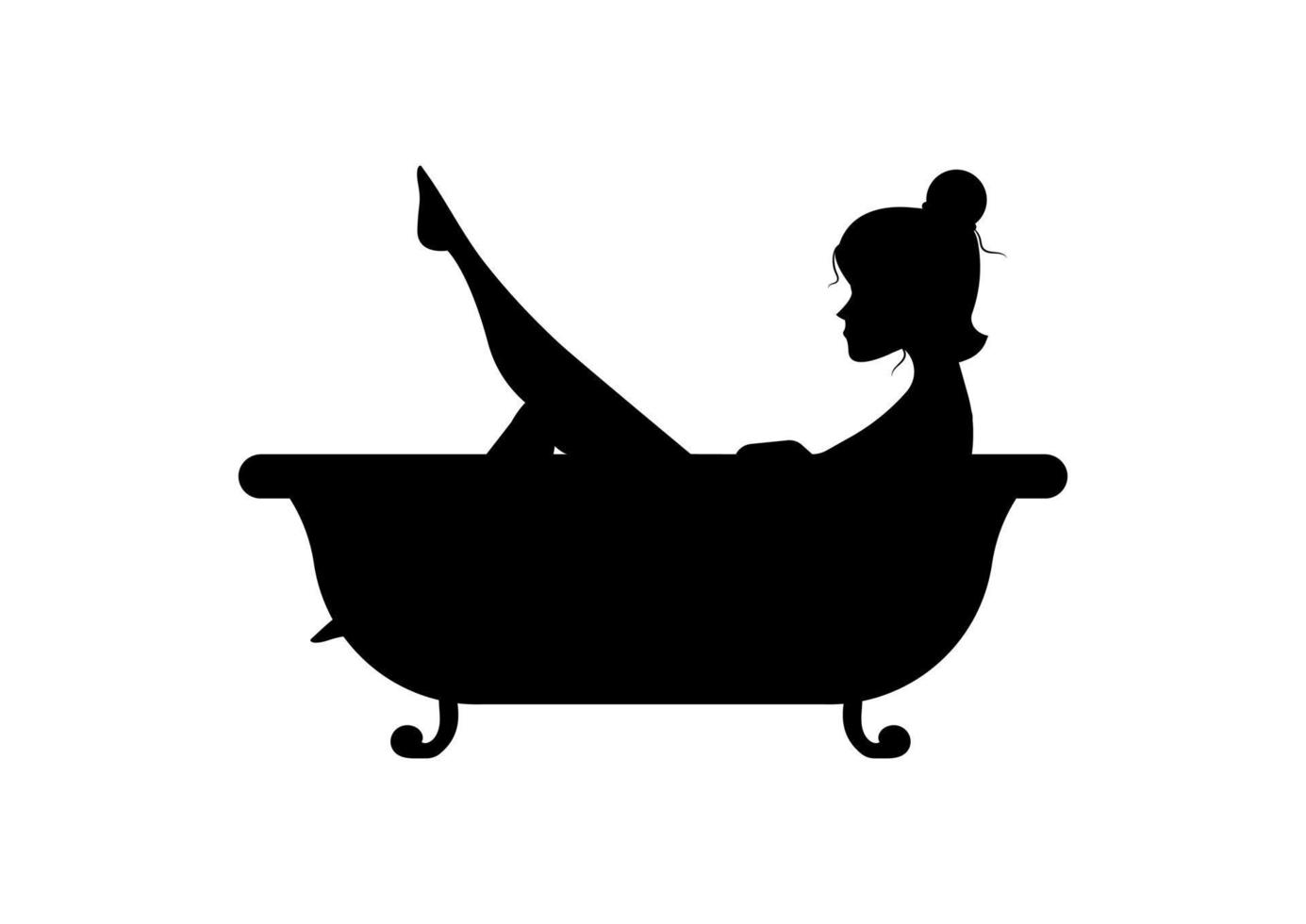 noir et blanc femme relaxant dans une baignoire vecteur