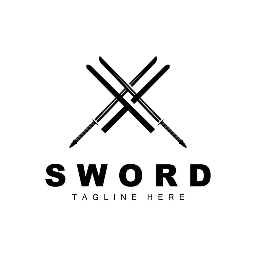 épée logo, samouraï katana monochrome conception, vecteur guerre arme Coupe outil modèle icône