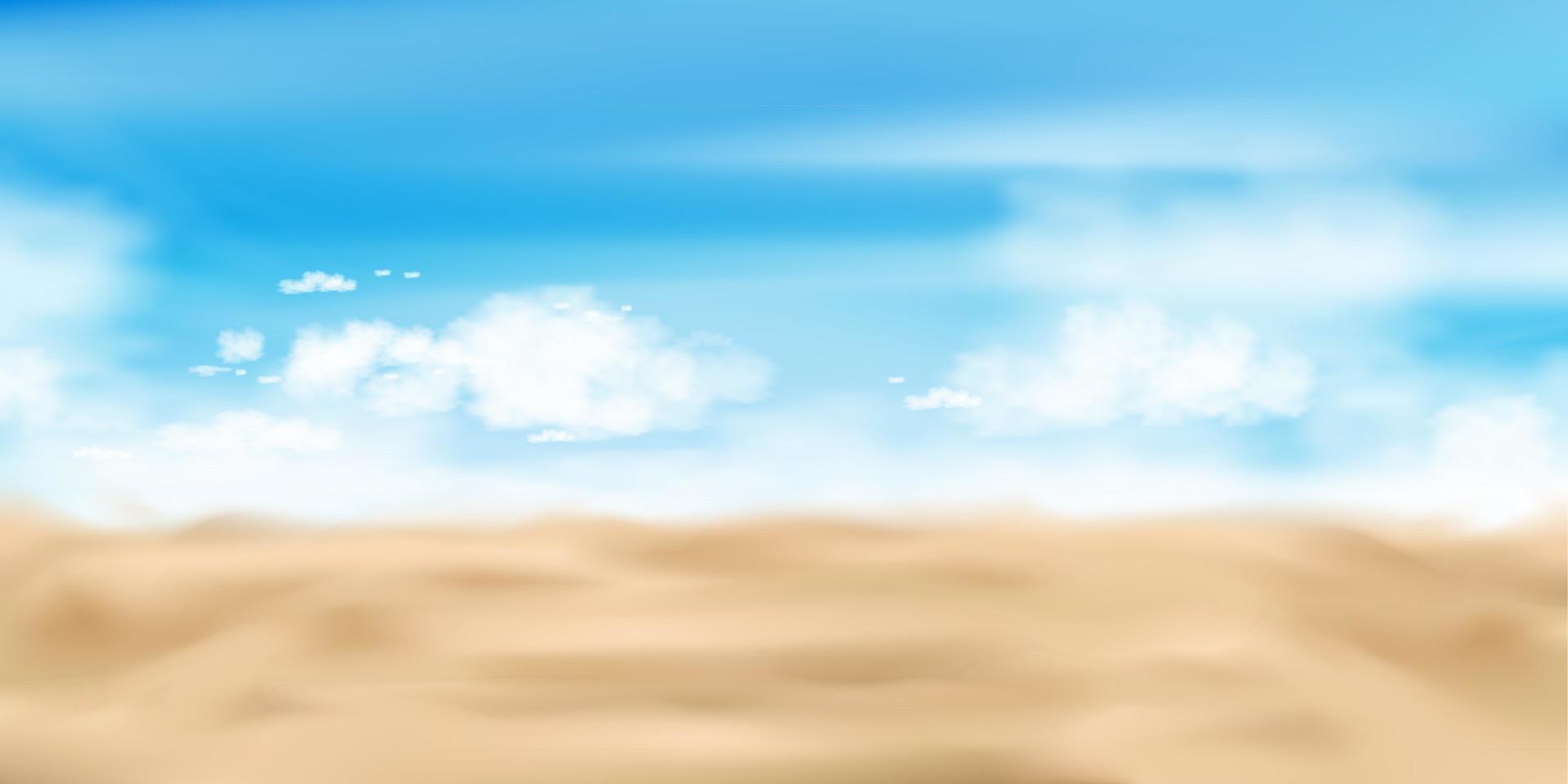 plage le sable sur mer rive avec bleu ciel, été Contexte de tropical plage avec des nuages plus de océan eau.naturelle paysage marin avec flou horizon, vecteur rivage paysage par bord de mer pour été vacances