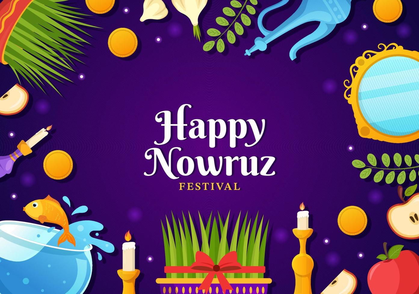 content nowruz journée ou iranien Nouveau année illustration avec herbe semeni et poisson pour la toile bannière ou atterrissage page dans plat dessin animé main tiré modèles vecteur