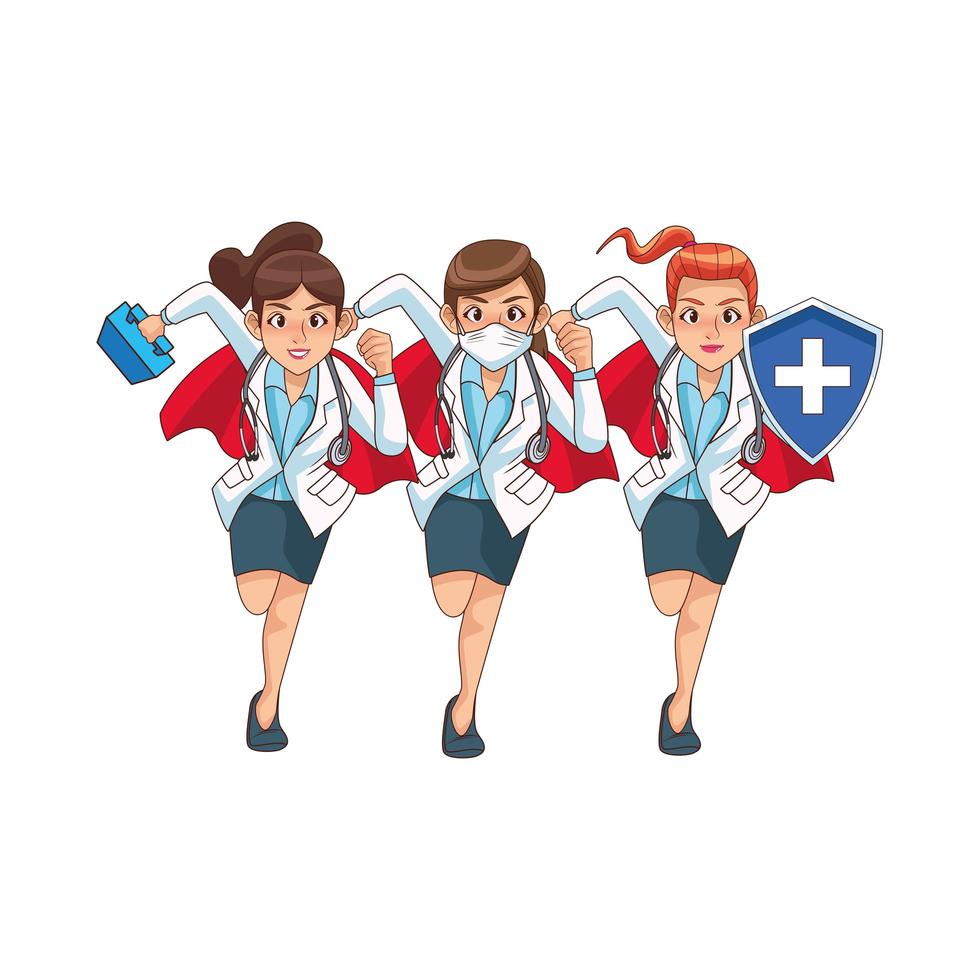 personnages de bandes dessinées femmes super médecins vecteur