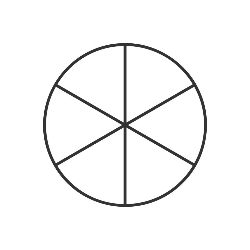 cercle divisé dans 6 segments isolé sur blanc Contexte. tarte ou Pizza rond forme Couper dans six égal les pièces dans contour style vecteur