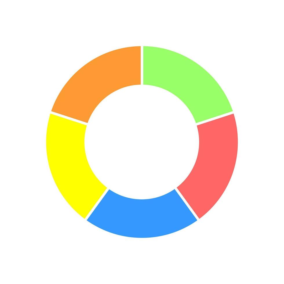 Donut graphique. coloré cercle diagramme segmenté dans 5 sections. infographie roue icône vecteur