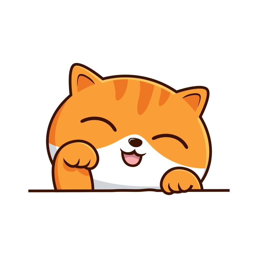 tigré chat blanc Orange dessin animé - mignonne rayé chat agitant main vecteur