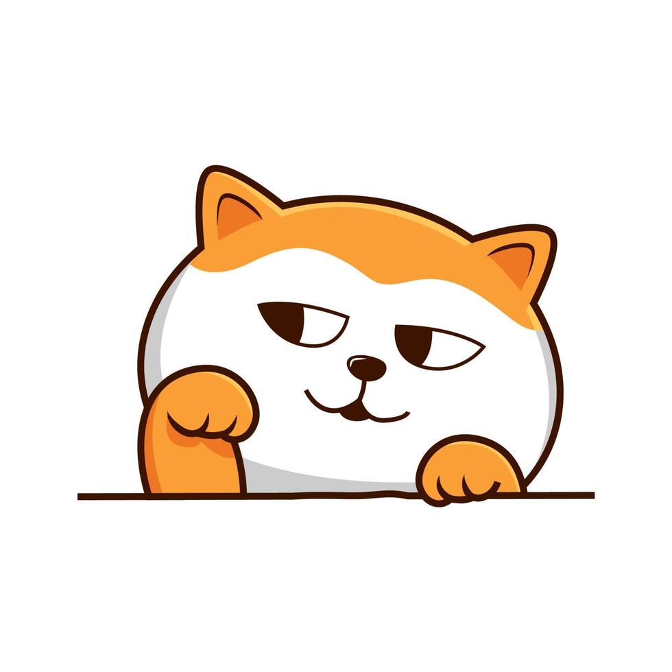 chat blanc Orange agitant main dessin animé - mignonne chat derrière mur vecteur