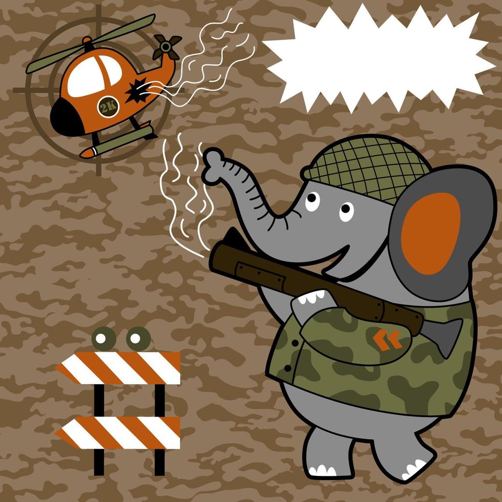 marrant l'éléphant soldat tirer une militaire hachoir, vecteur dessin animé illustration